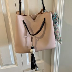 Bucket Purse, soft pink, with shoulder strap and inside pouch.